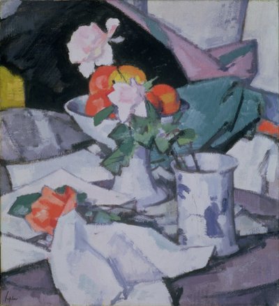 Naturaleza muerta, rosas y jarra china de Samuel John Peploe